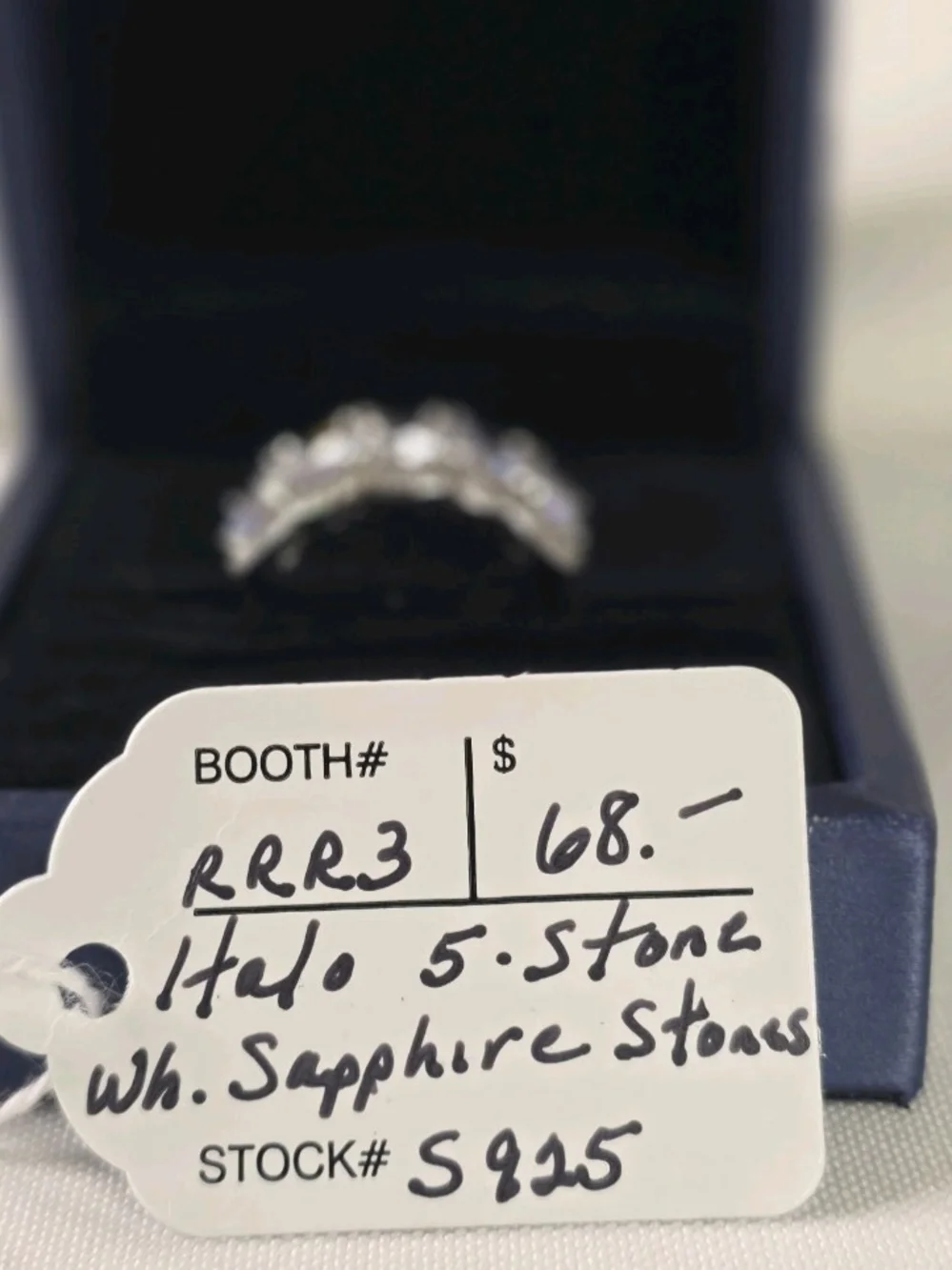 Italo 5 Stone White Sapphire Ring 925 Sterling Silver Size 6.5 New in Box